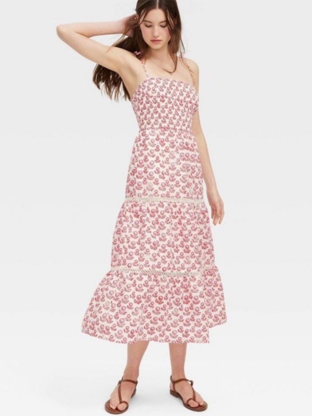 Roller Rabbit x Target Floral Pink Tiered Midi Dress